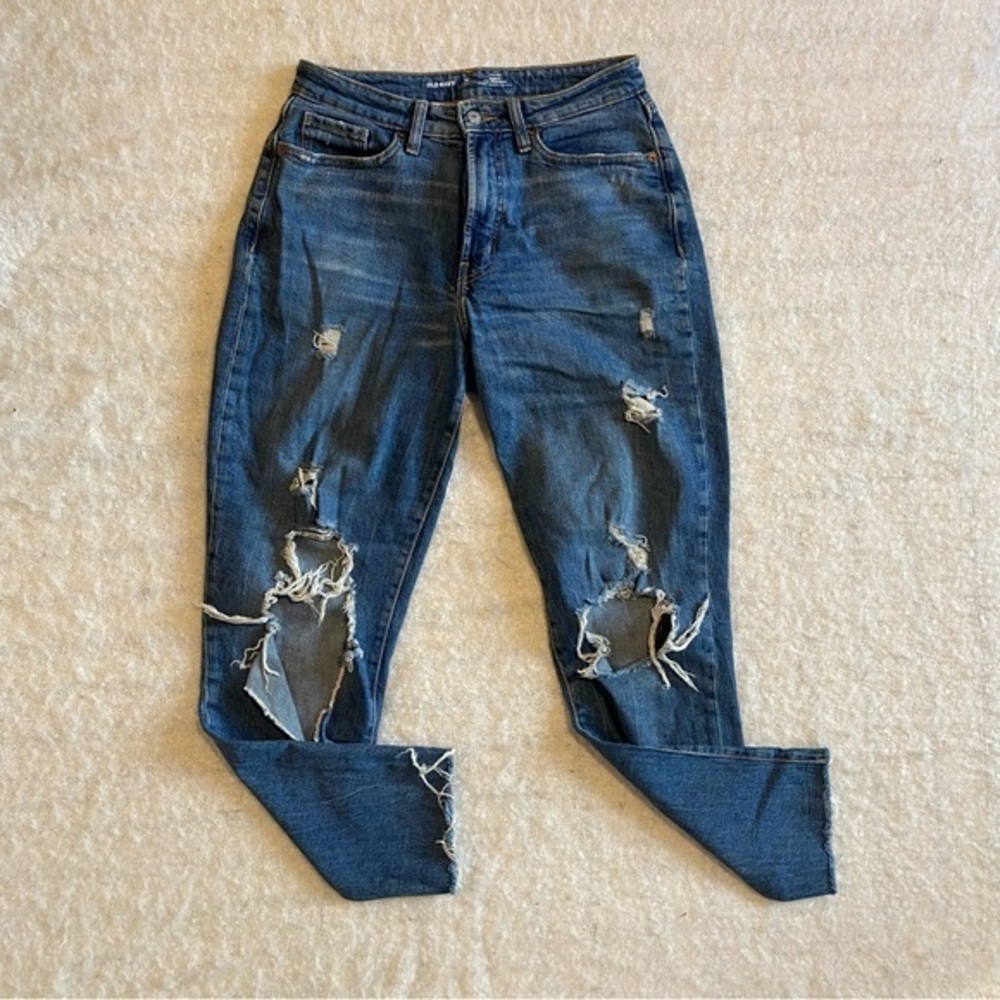 Old Navy High-Rise Curvy O.G. Straight Jeans Distressed Zip Womens Size 10 Tall